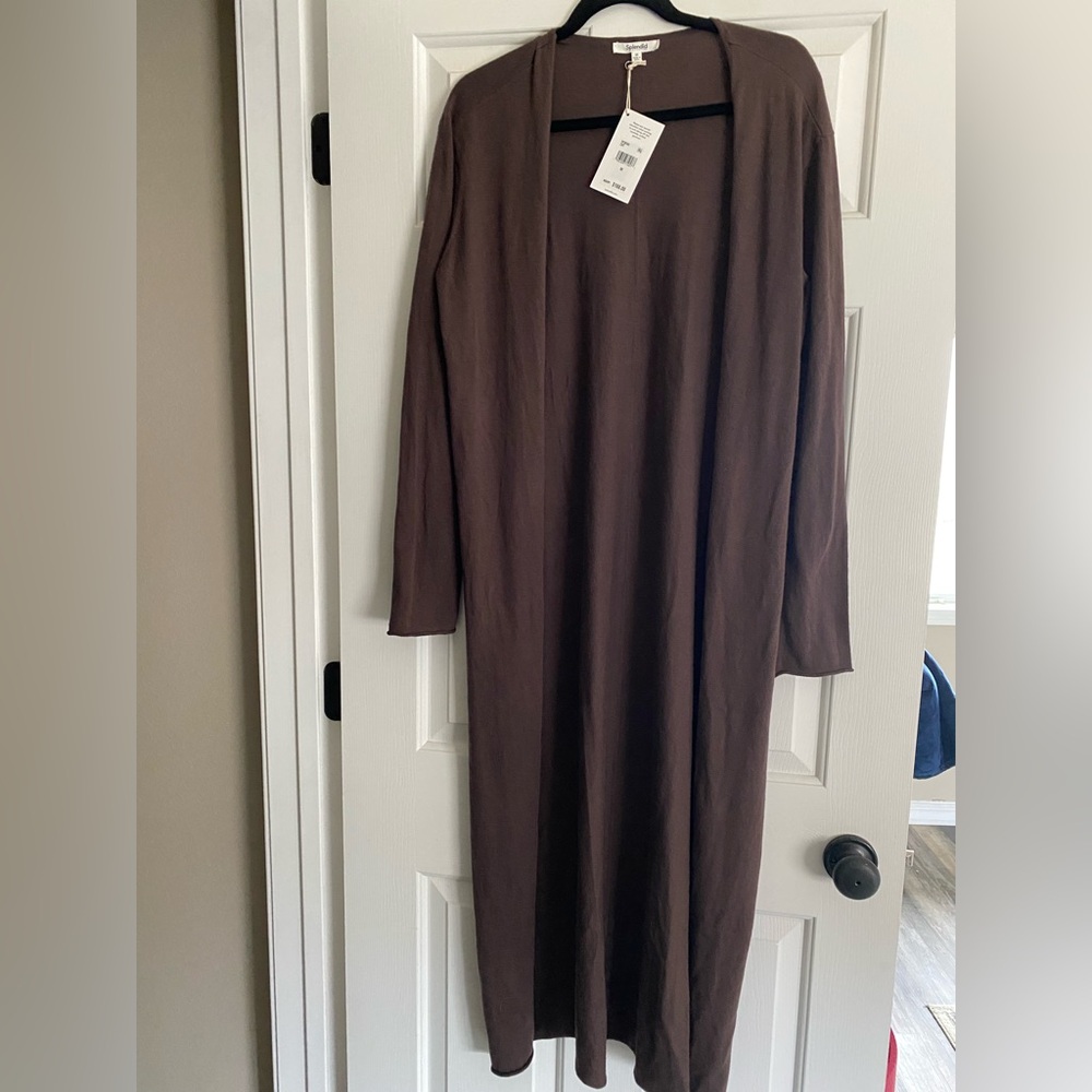 Splendid Chocolate Brown Open-Front Maxi Cardigan